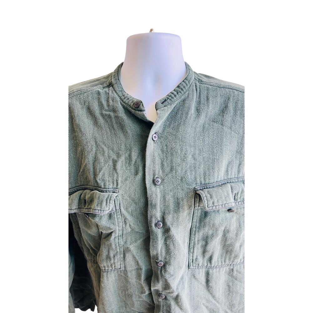 🧵 Dockers Mens L 100% Cotton Green Utility Shirt Workwear Pockets Country Coded - Picture 2 of 4